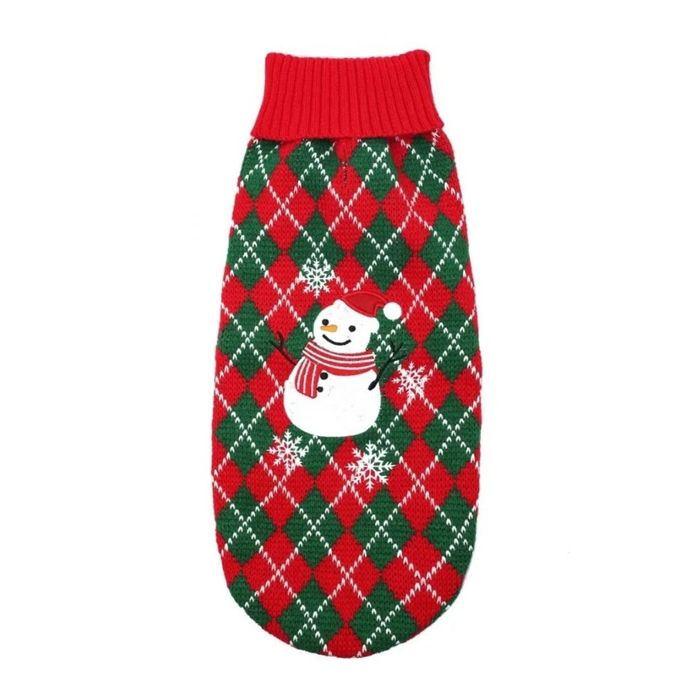 Red/Green Festive Holiday NWOT Snowman Plaid Christmas Turtleneck Dog Sweater XL